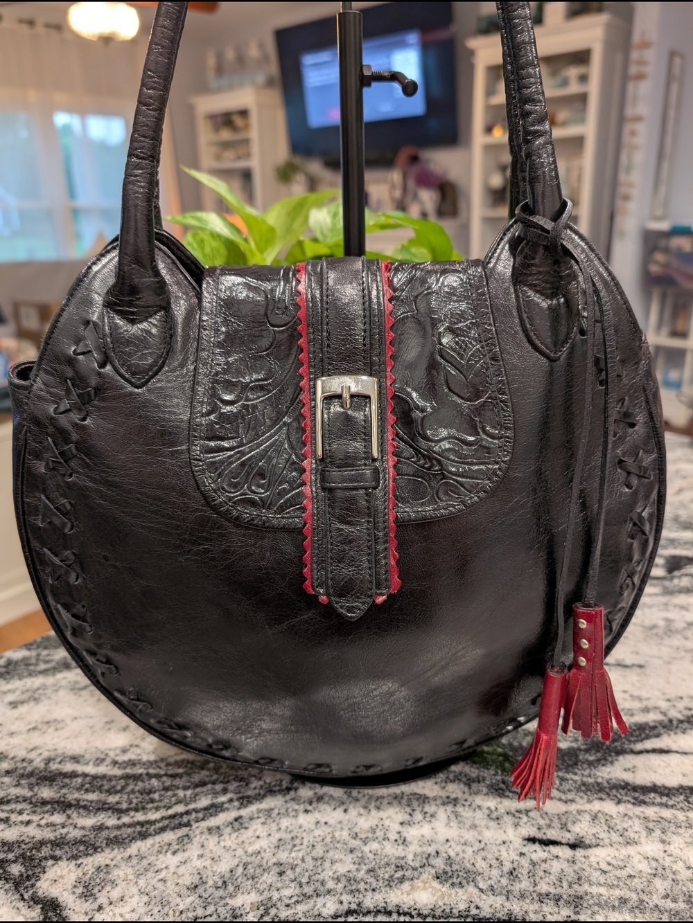 Berge Italian Leather Round Tote Bag - VINTAGE 1990's